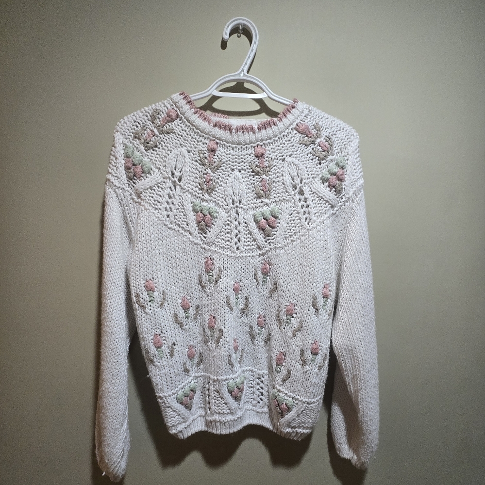 Vintage Cottagecore Floral Knit Sweater